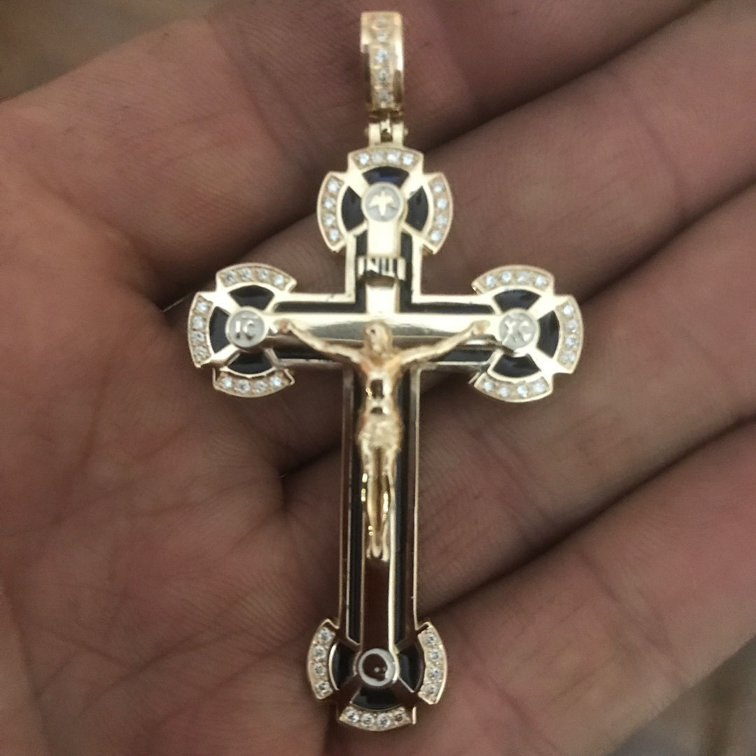 cross gold pendant with diamonds 3D print model_4
