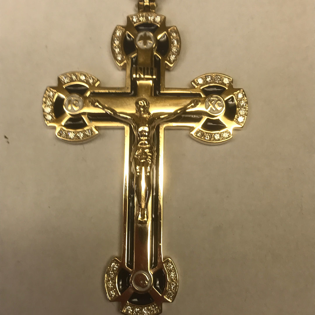 cross gold pendant with diamonds 3D print model_3