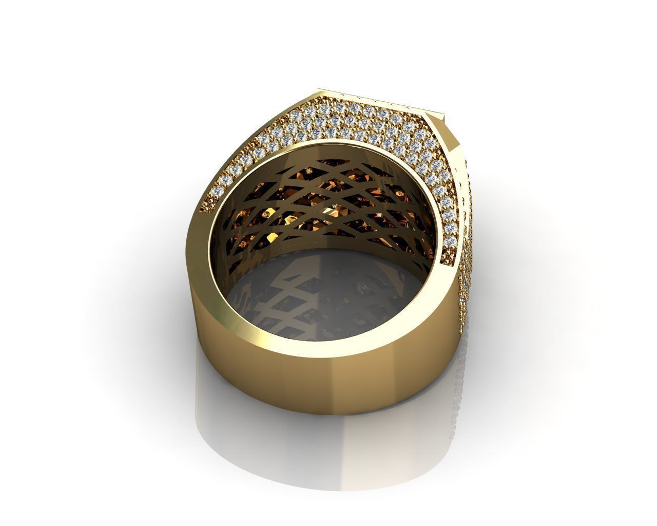 Men Ring Yellow Gold Diamond Ring 3D print model_5