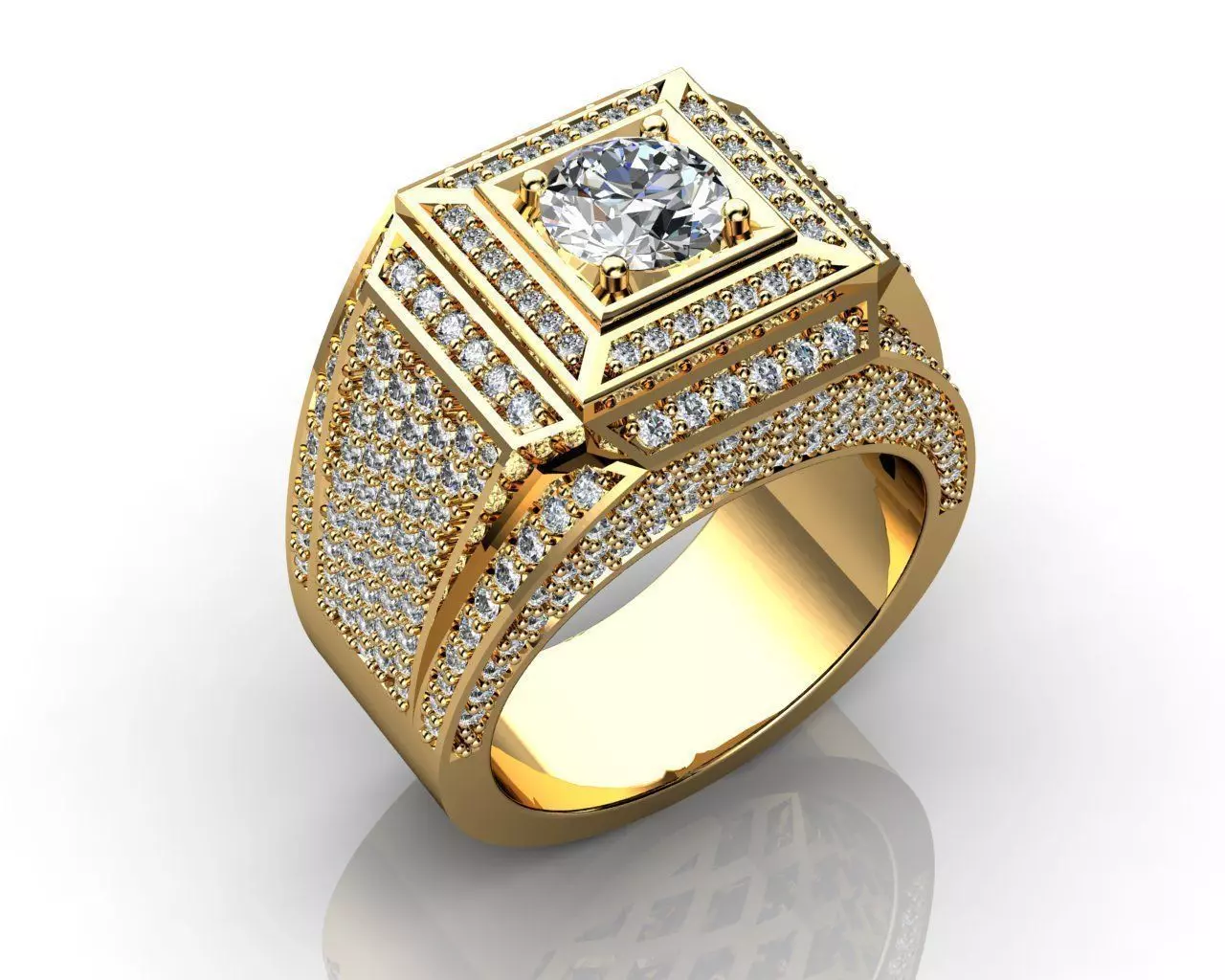 Men Ring Yellow Gold Diamond Ring 3D print model_0