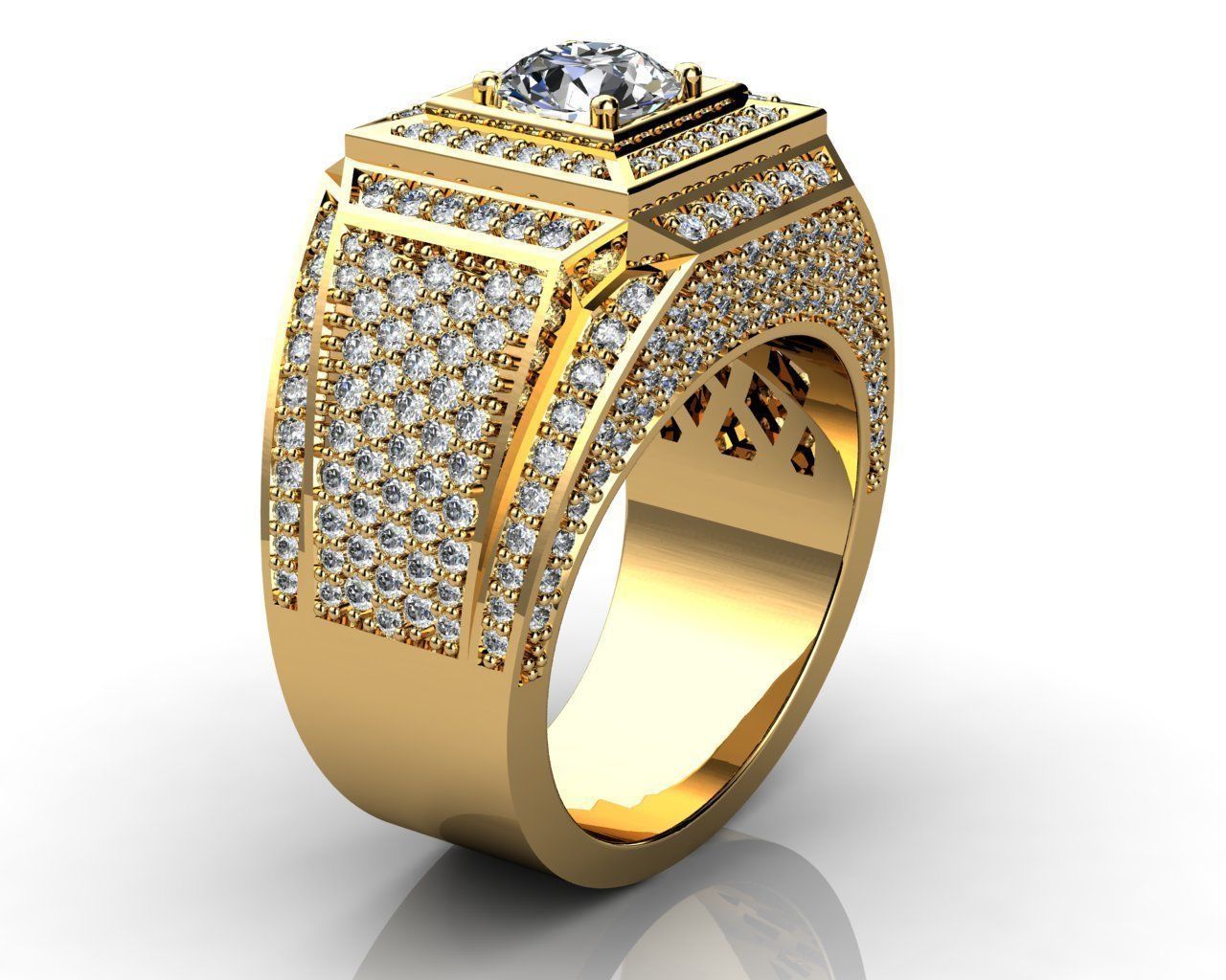 Men Ring Yellow Gold Diamond Ring 3D print model_2