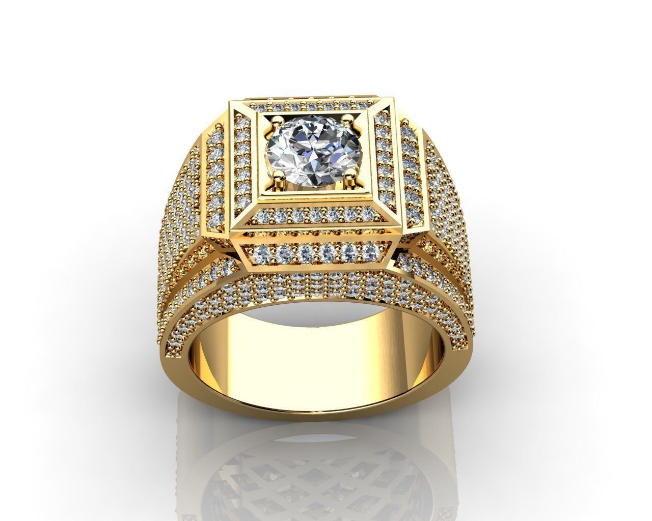 Men Ring Yellow Gold Diamond Ring 3D print model_1