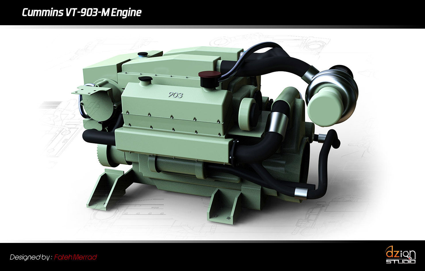 Cummins VT-903-M Engine Free 3D model_2