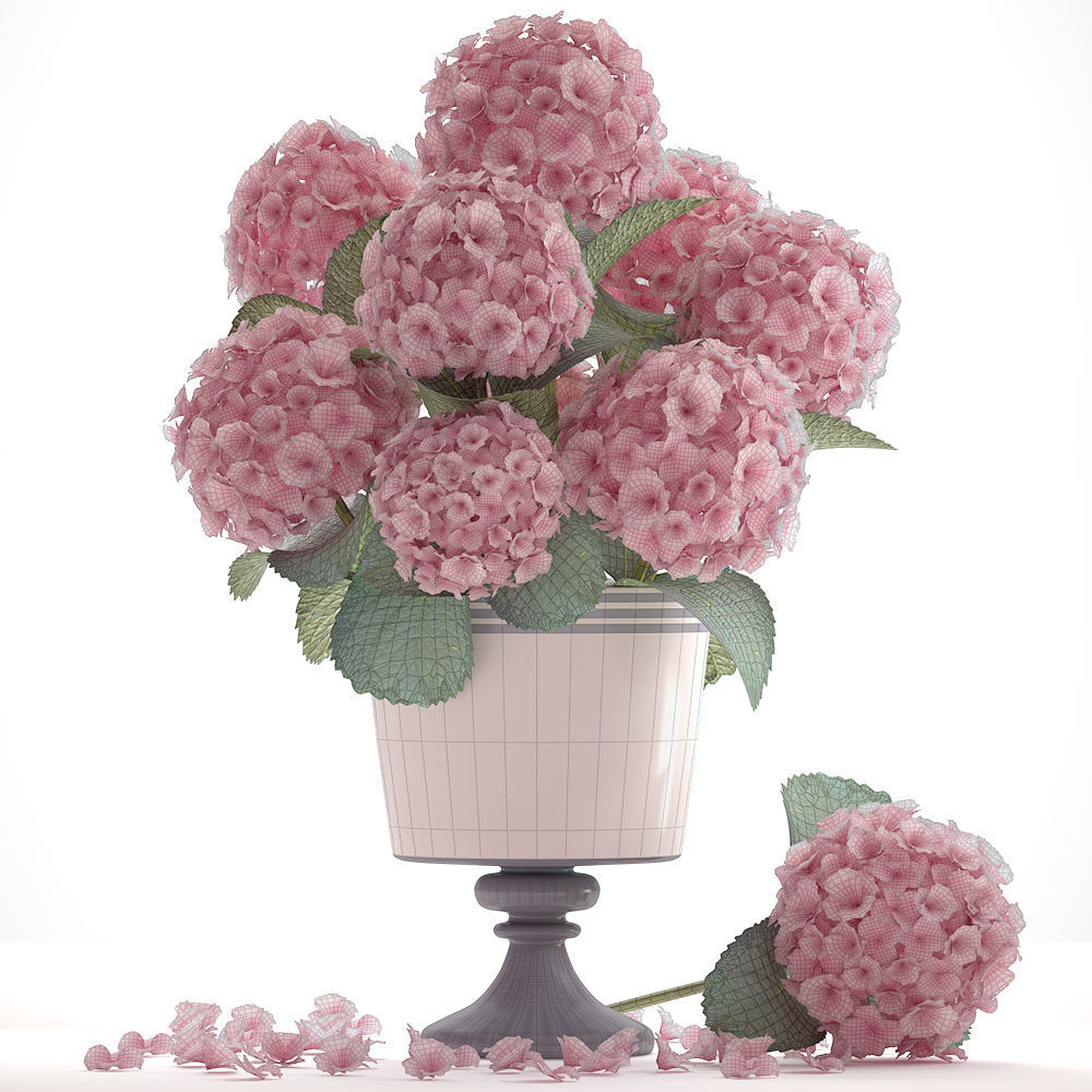 Bouquet of pink Hydrangea 3D model_2