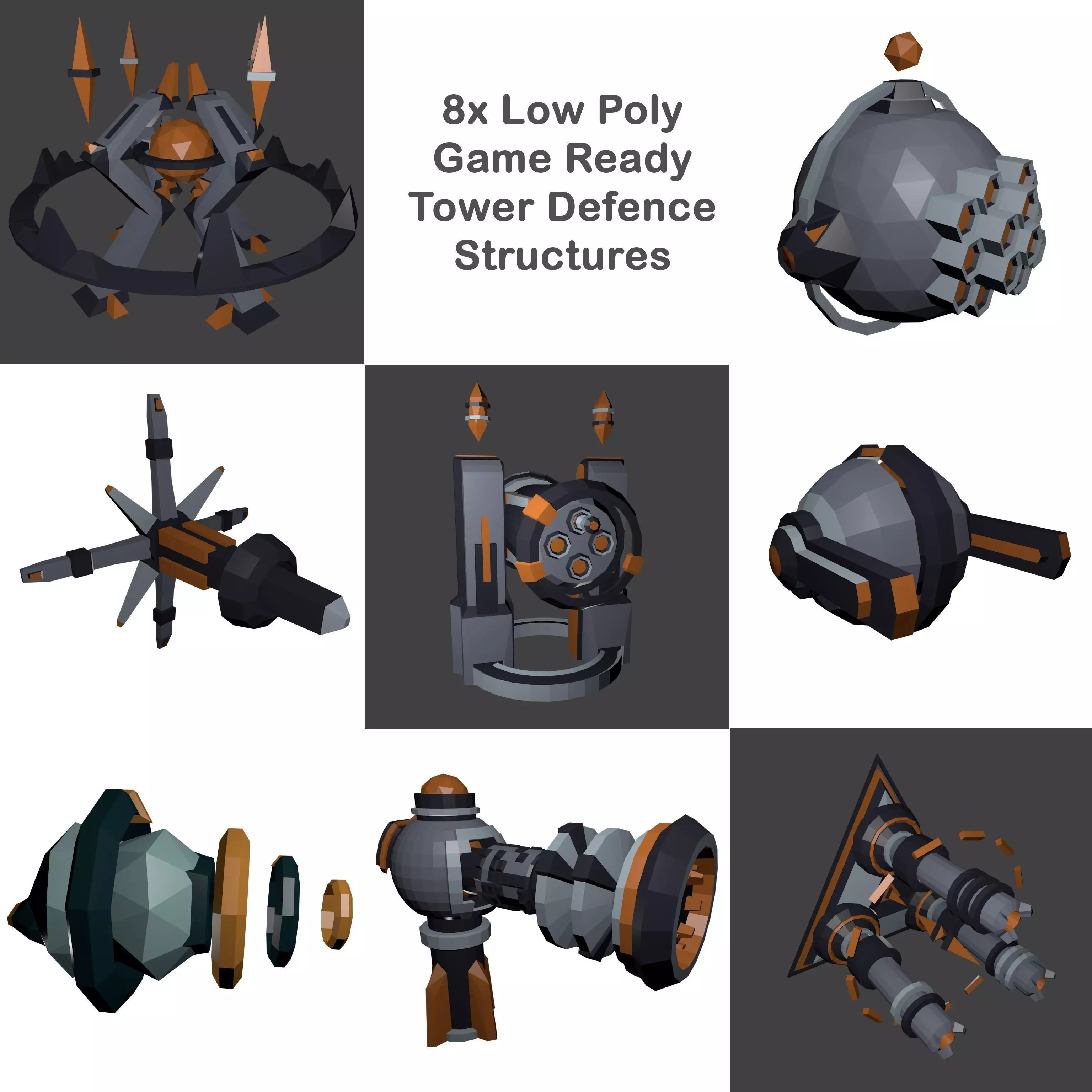 8x Low-Poly Tower Defence Models and Base - Game ready Low-poly 3D model_2