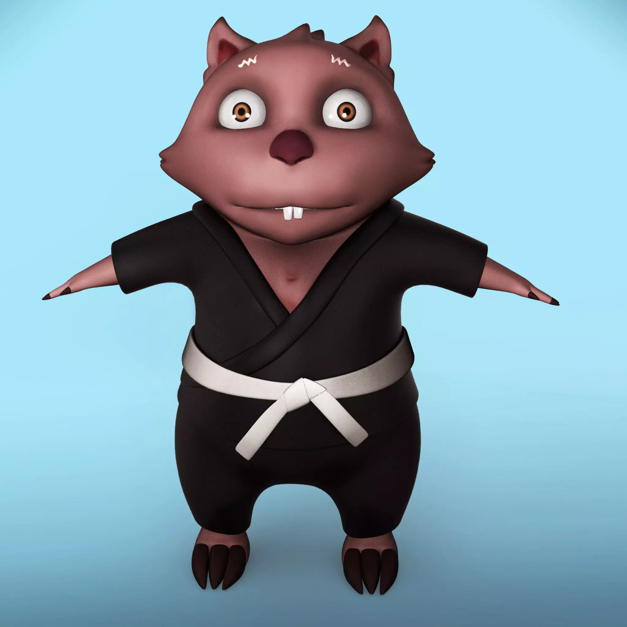 Cartoon karate Wombat Low-poly 3D model_0