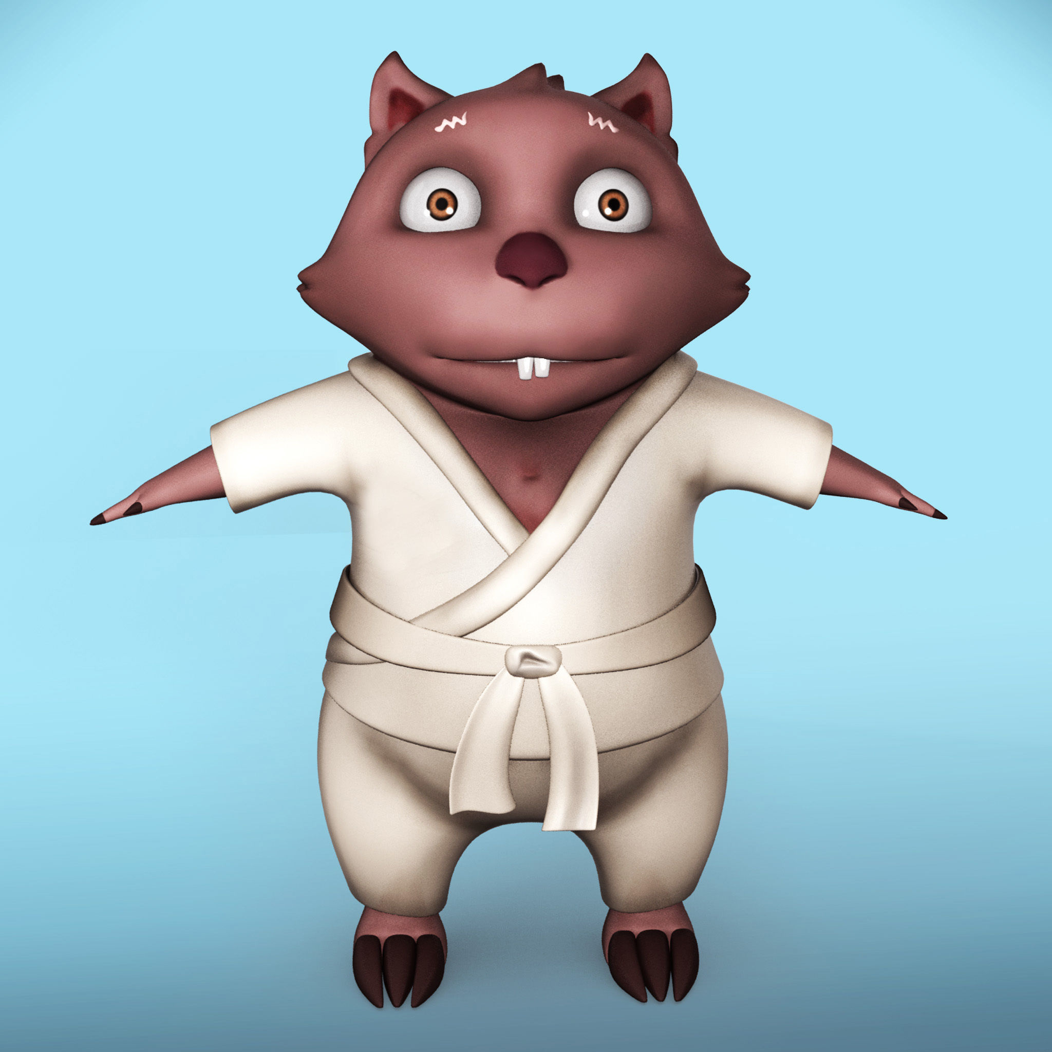 Cartoon karate Wombat Low-poly 3D model_1