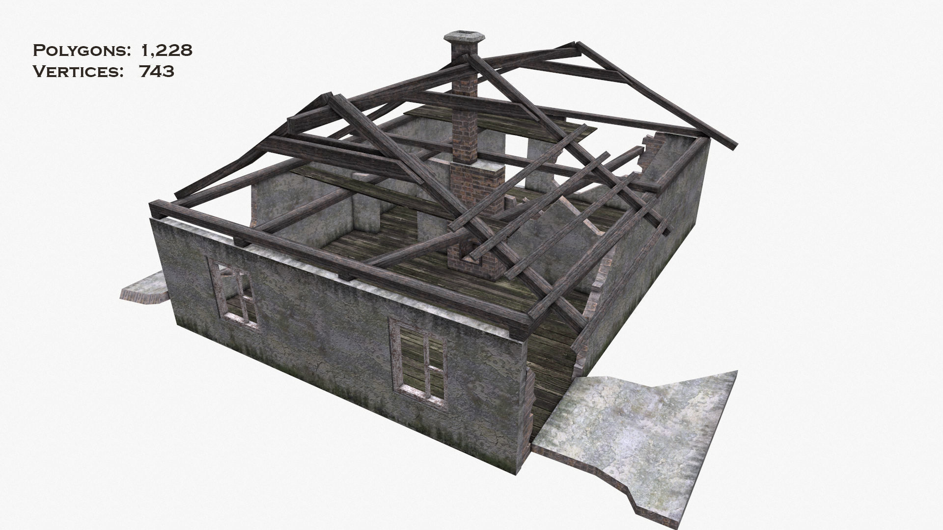 SET of old houses Low-poly 3D model_10