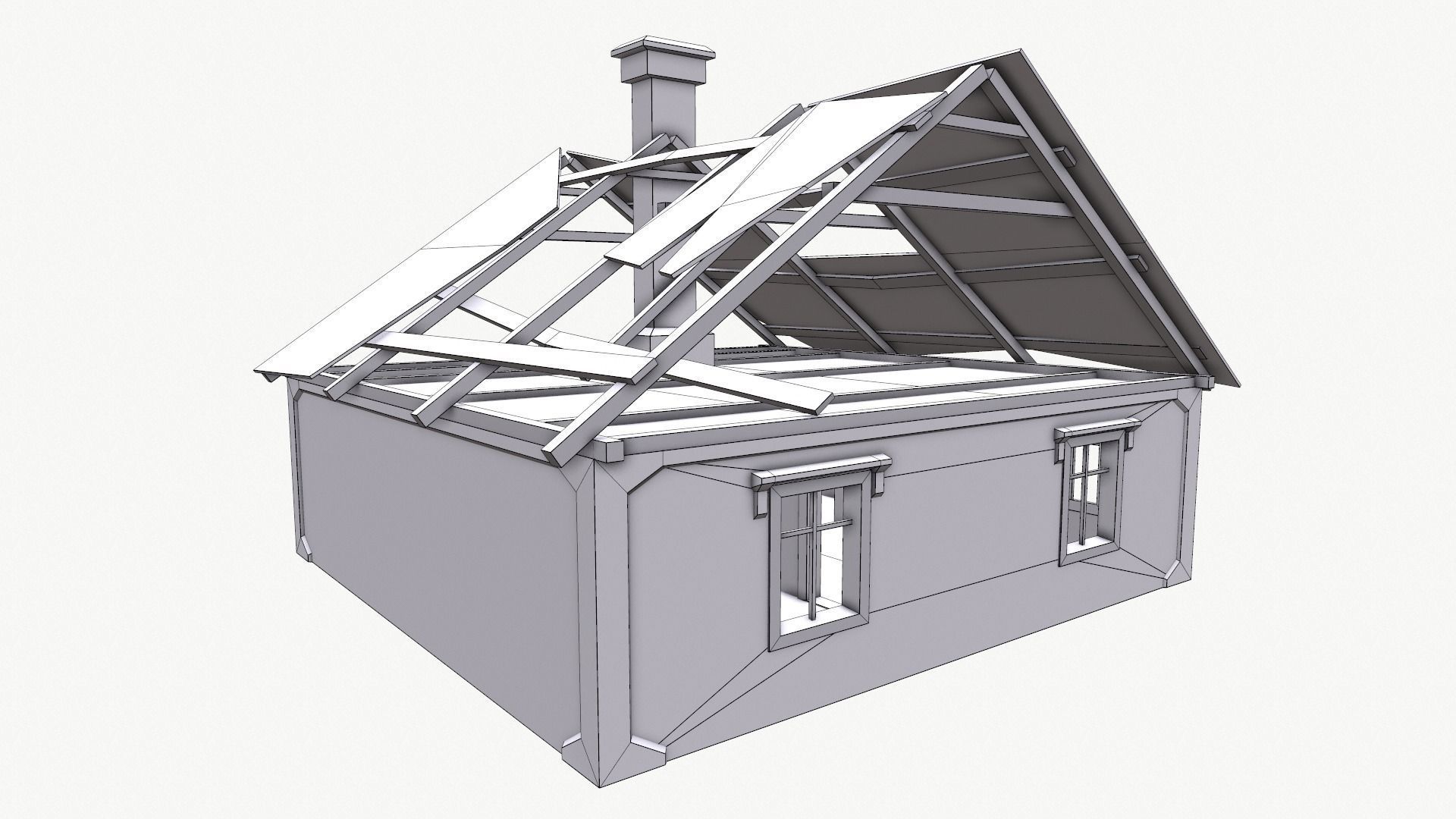 SET of old houses Low-poly 3D model_16