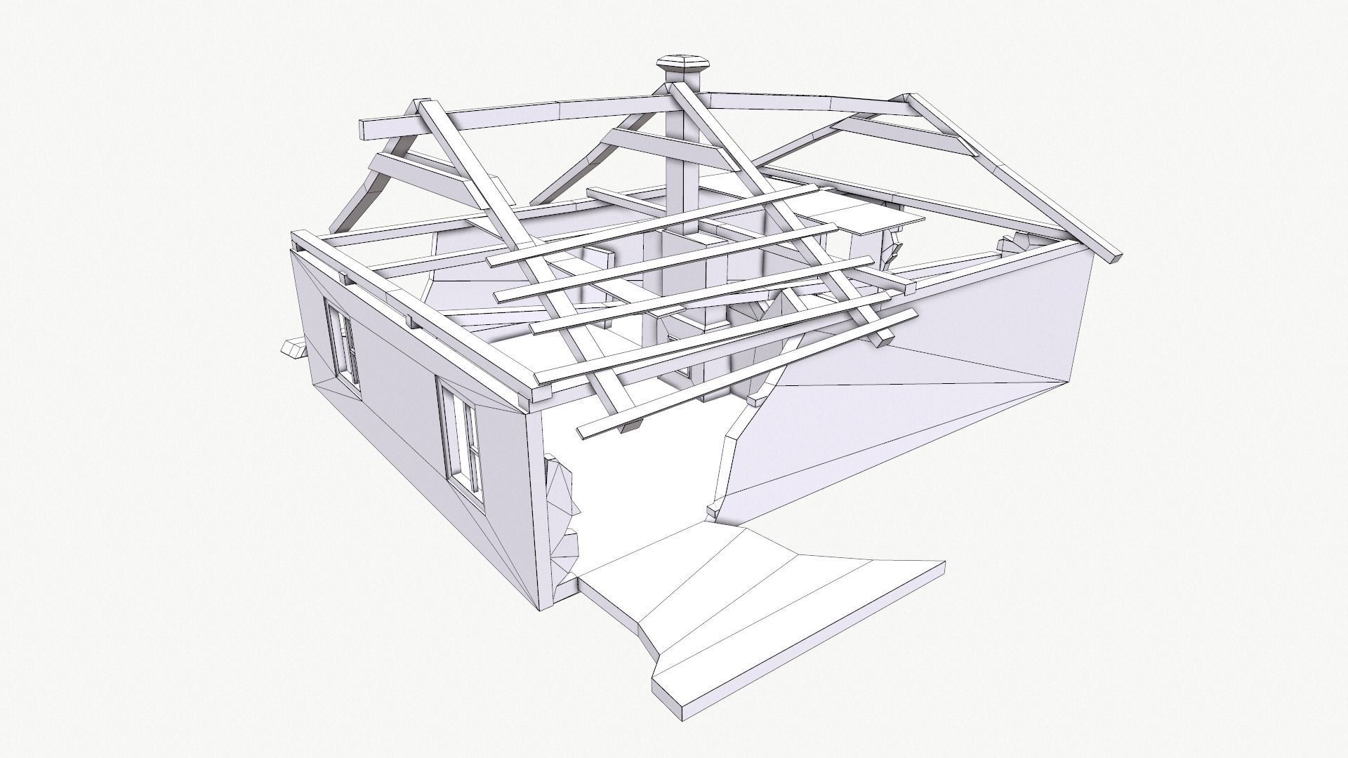 SET of old houses Low-poly 3D model_17