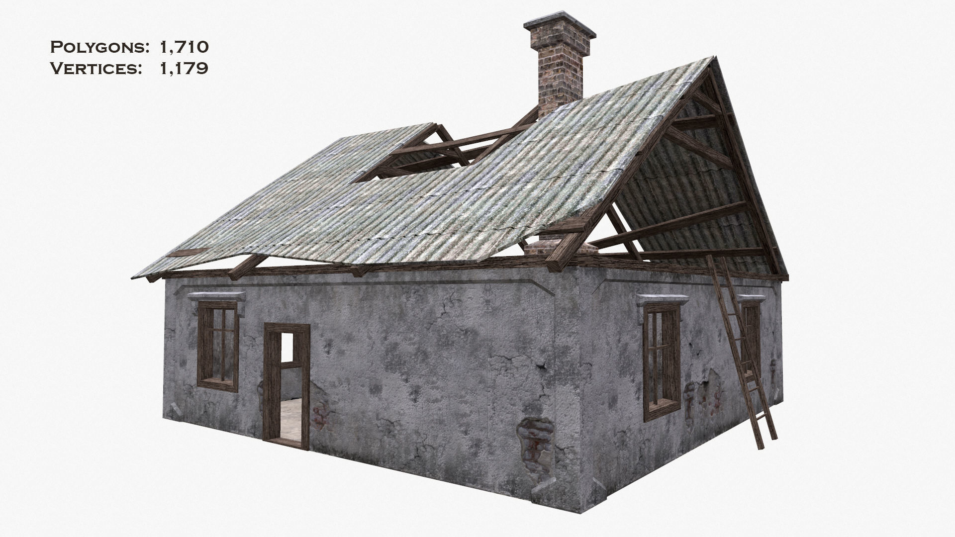 SET of old houses Low-poly 3D model_9