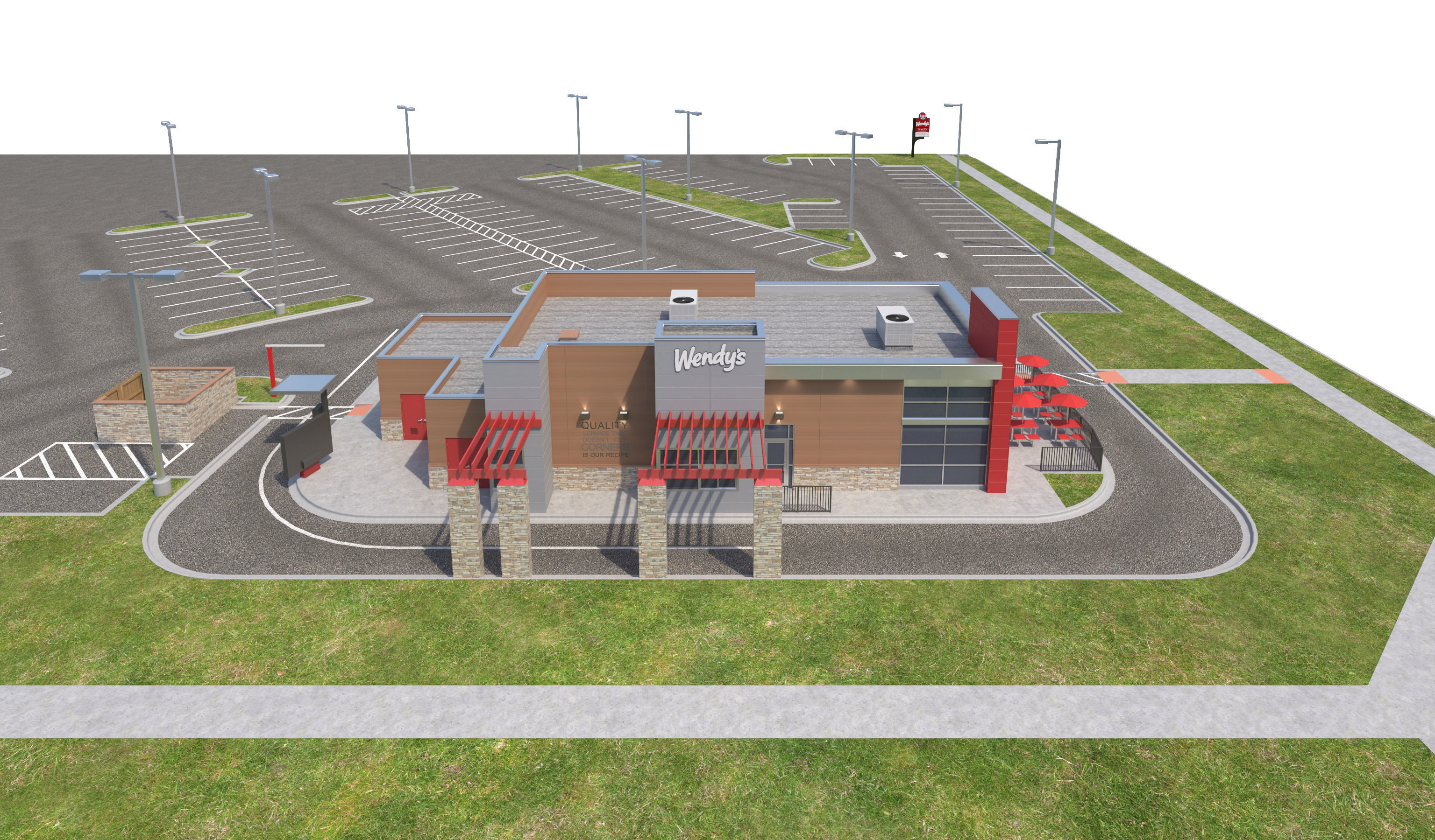 Retail-044 Wendys-002 With Site 3D model_11