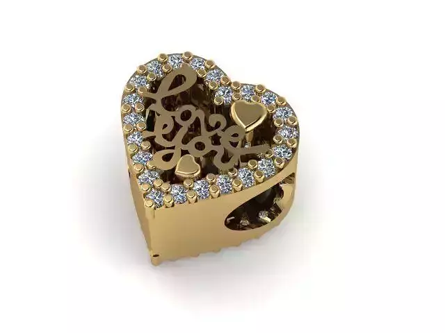 stones and heart love written charm ball 