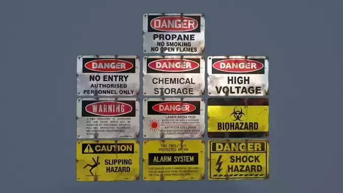 Metal warning signs Common Enviroment Assets Low-poly 3D model
