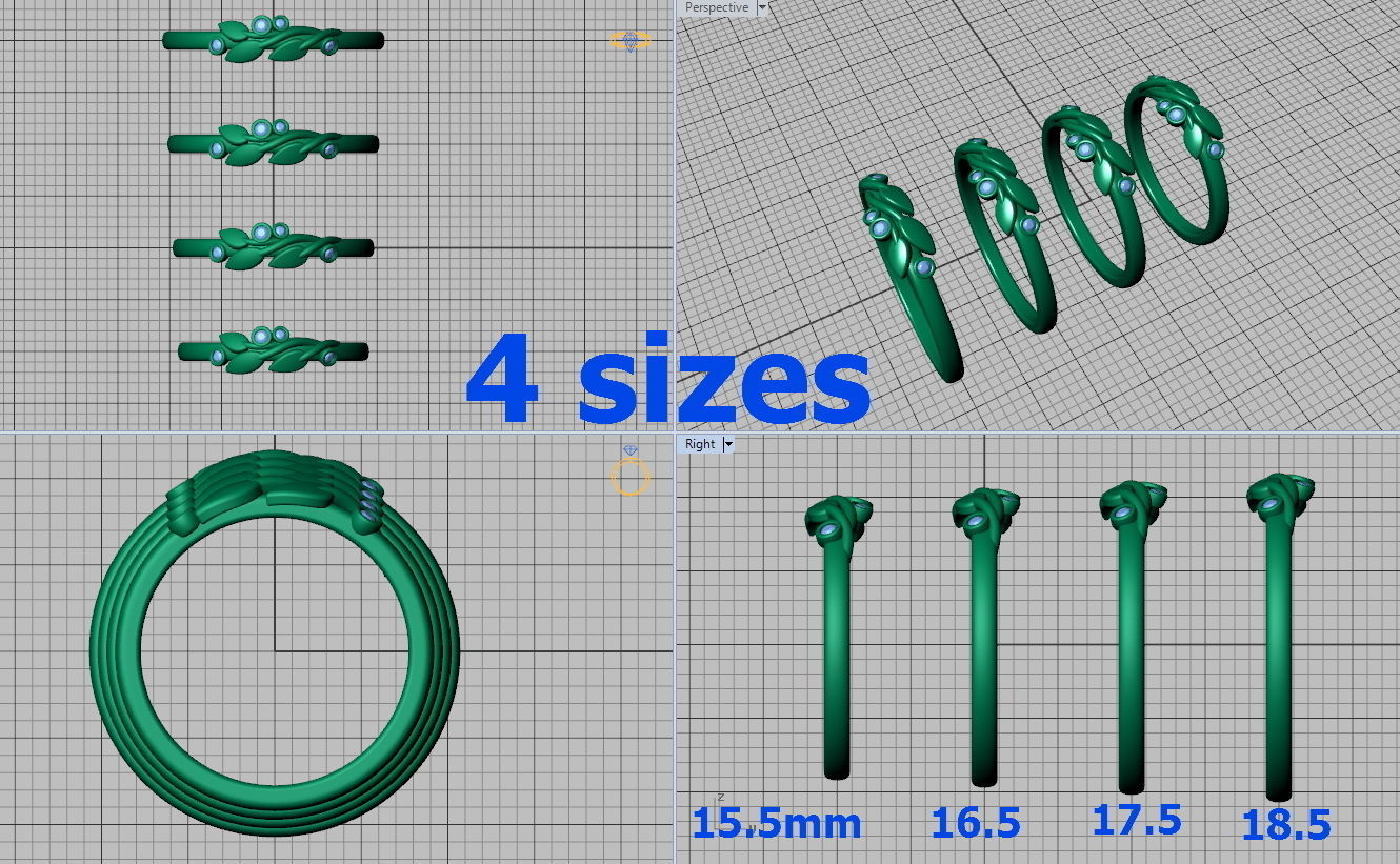 Leaves band ring delicate ring with leaves 4 sizes N0258 3D print model_6