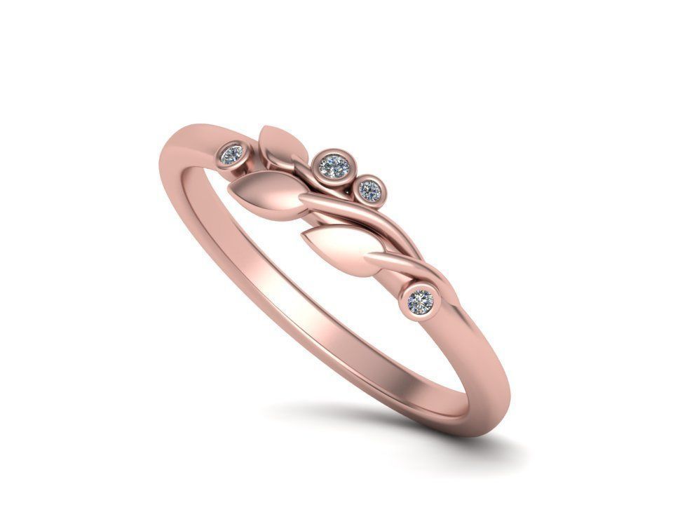 Leaves band ring delicate ring with leaves 4 sizes N0258 3D print model_2