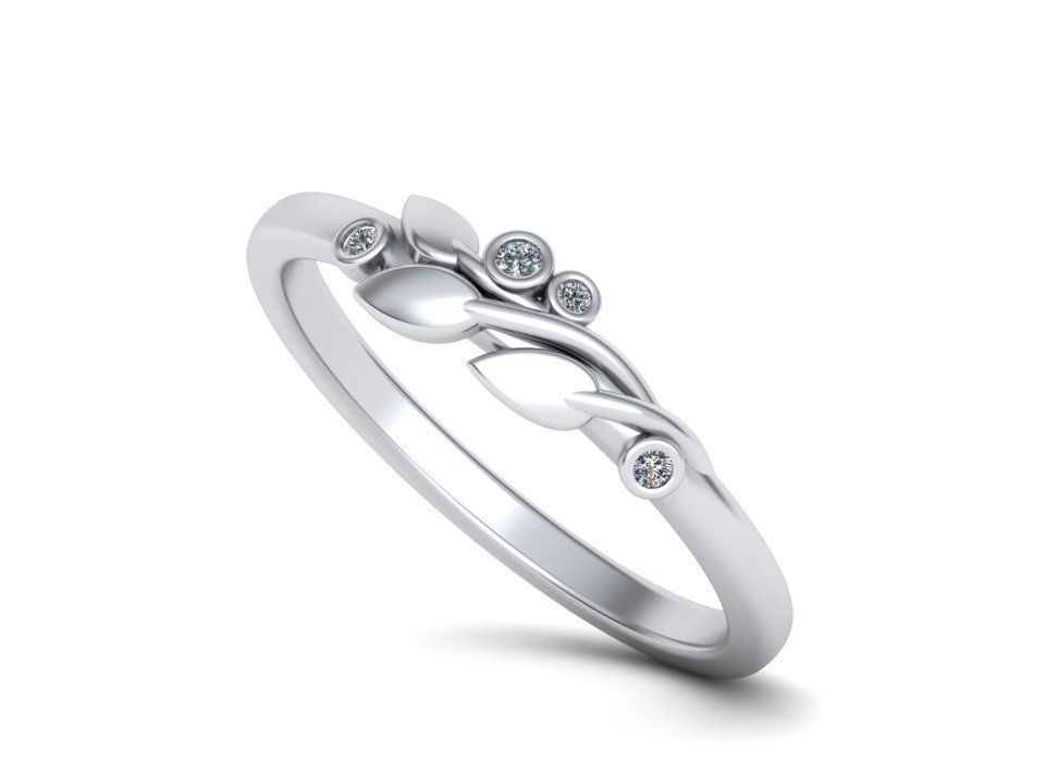 Leaves band ring delicate ring with leaves 4 sizes N0258 3D print model_1