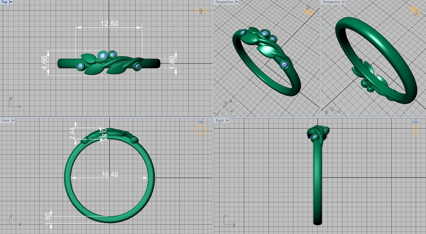 Leaves band ring delicate ring with leaves 4 sizes N0258 3D print model_4