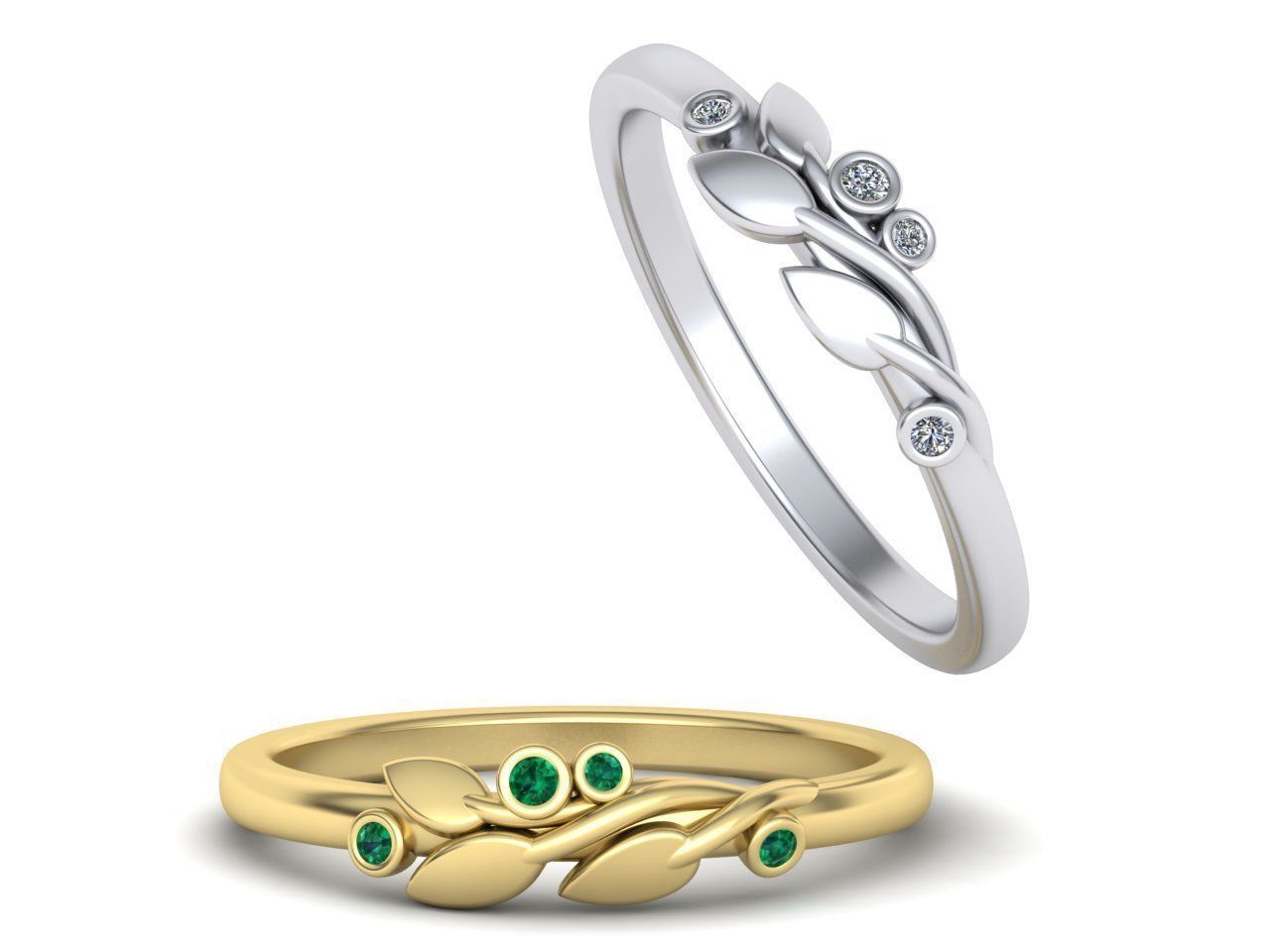 Leaves band ring delicate ring with leaves 4 sizes N0258 3D print model_3