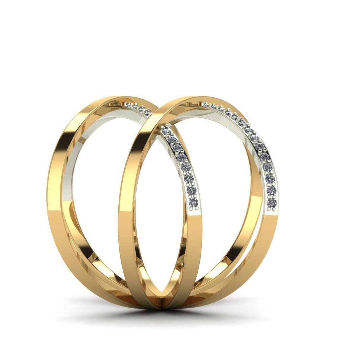 4 rings cross diamond ring gold 3D print model_3