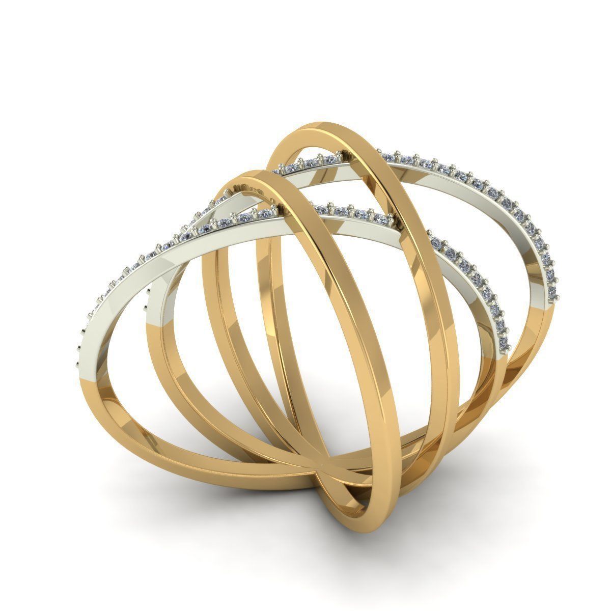 4 rings cross diamond ring gold 3D print model_4