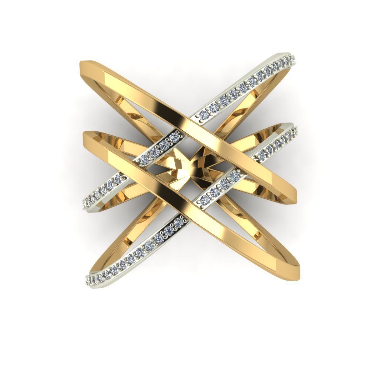 4 rings cross diamond ring gold 3D print model_1