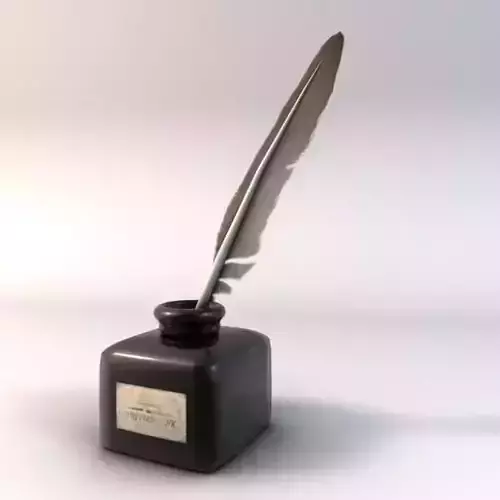 Quill pen and ink bottle 3D model