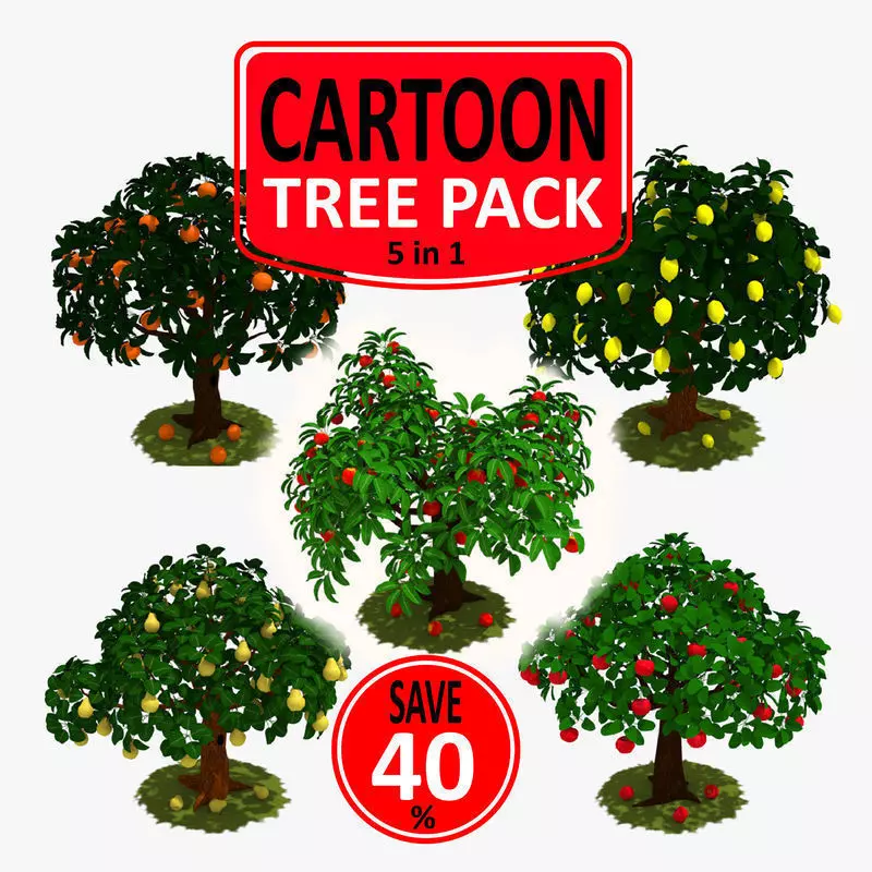 Cartoon Tree Pack Low-poly 3D model_0