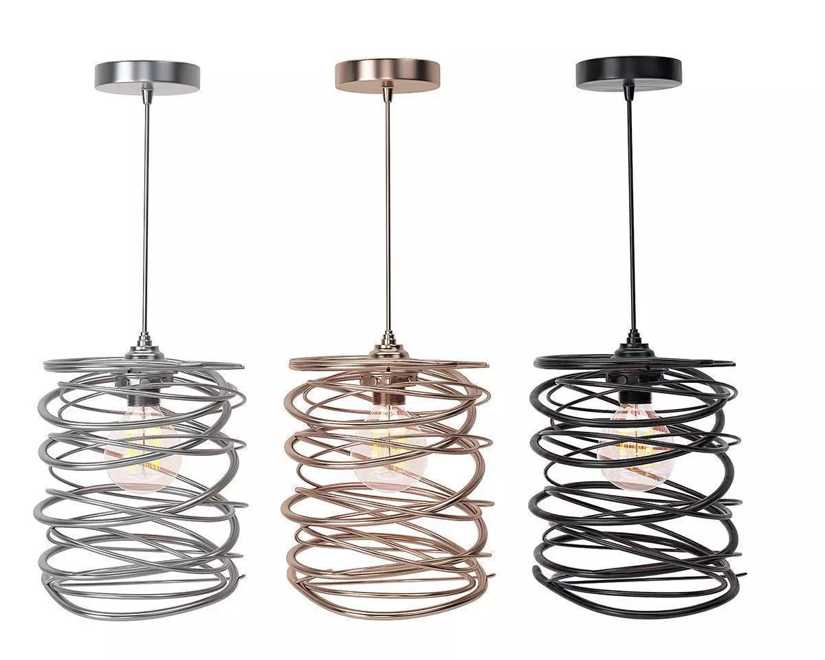 Black Metal Spiral Shade Pendant Light 3D model_0