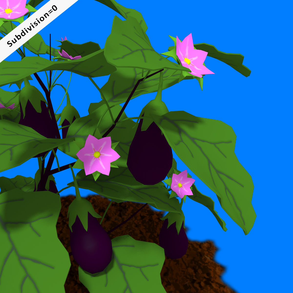Cartoon Eggplant Plant Low-poly 3D model_5