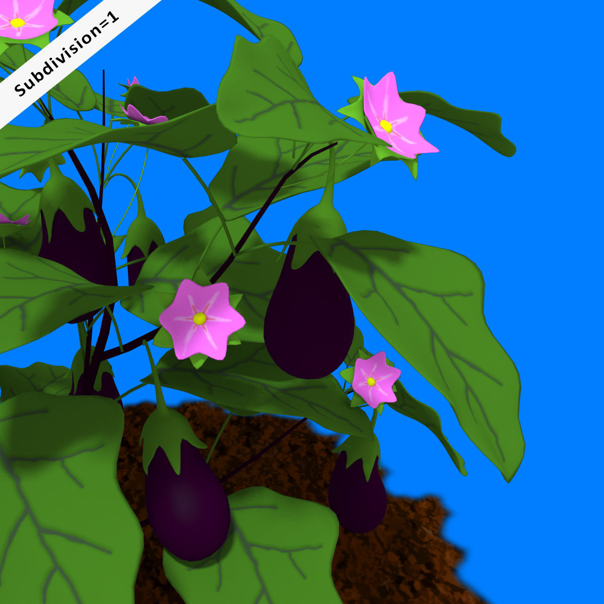 Cartoon Eggplant Plant Low-poly 3D model_6