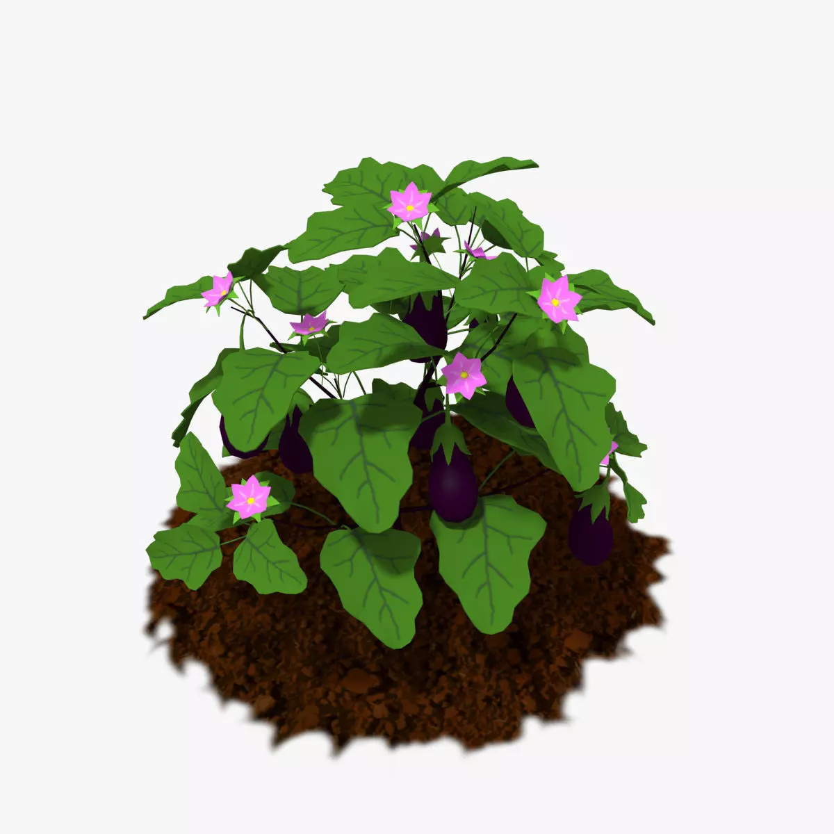 Cartoon Eggplant Plant Low-poly 3D model_0