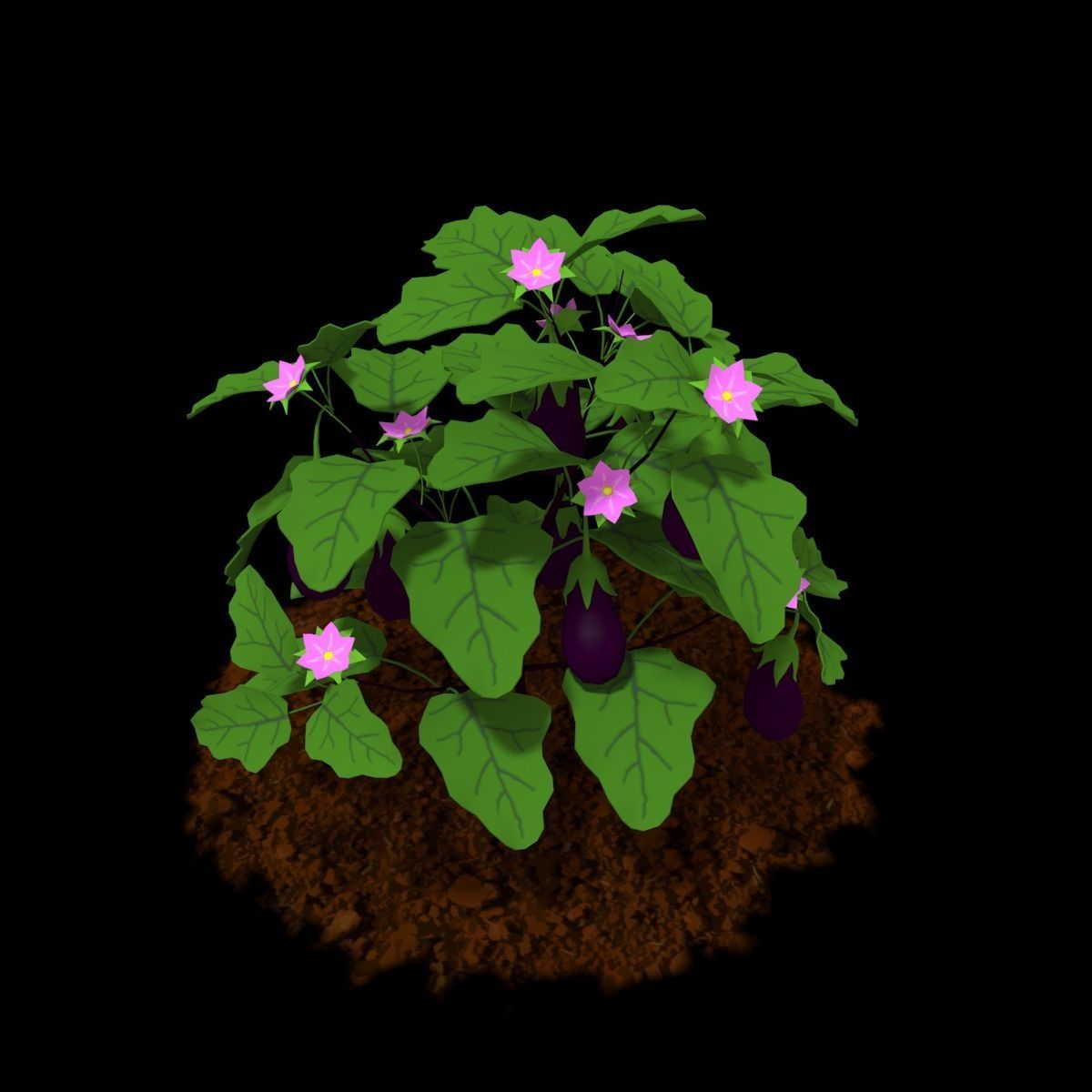 Cartoon Eggplant Plant Low-poly 3D model_4