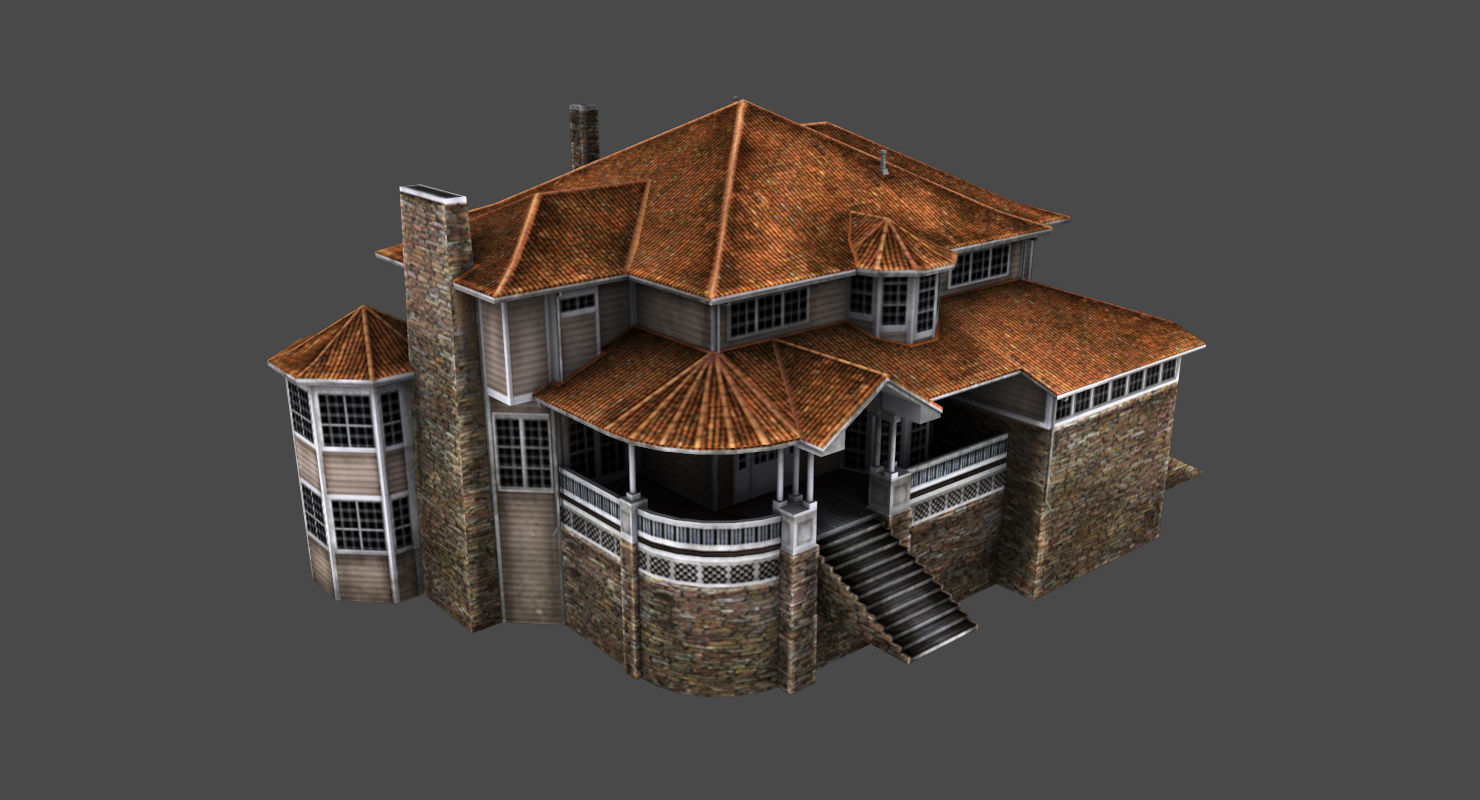 Old Luxury House low poly 3D model Low-poly 3D model_1