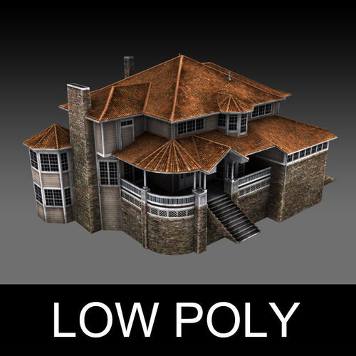 Old Luxury House low poly 3D model Low-poly 3D model