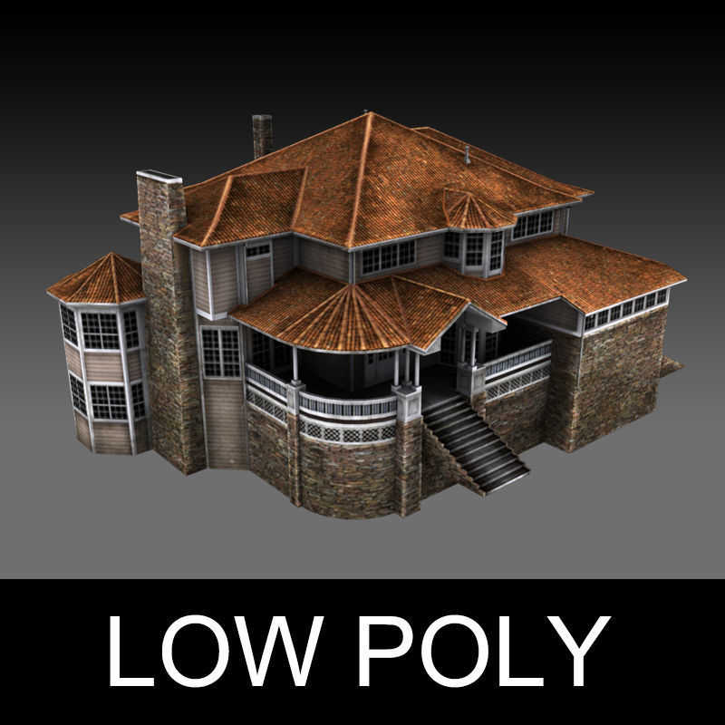 Old Luxury House low poly 3D model Low-poly 3D model_0
