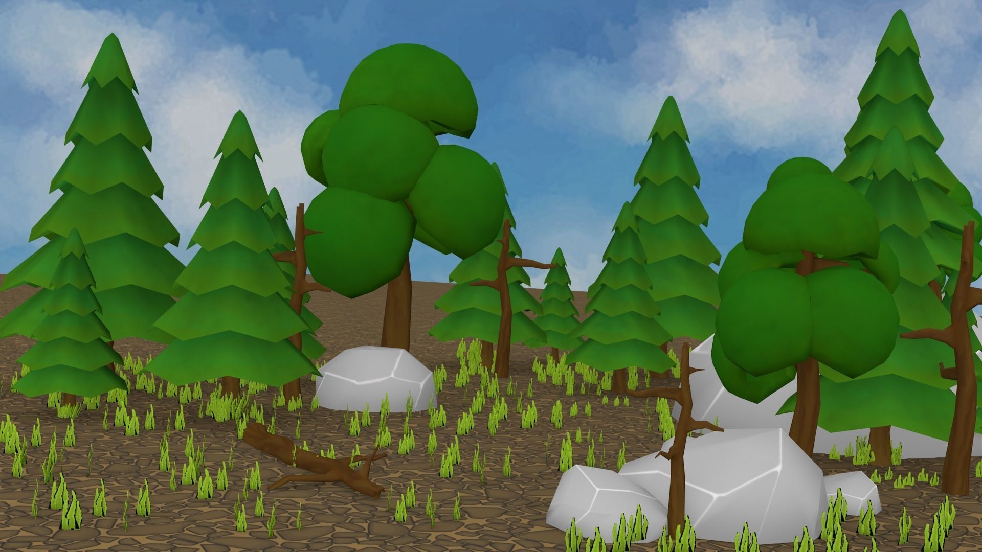Forest with trees and balls Low-poly 3D model_4