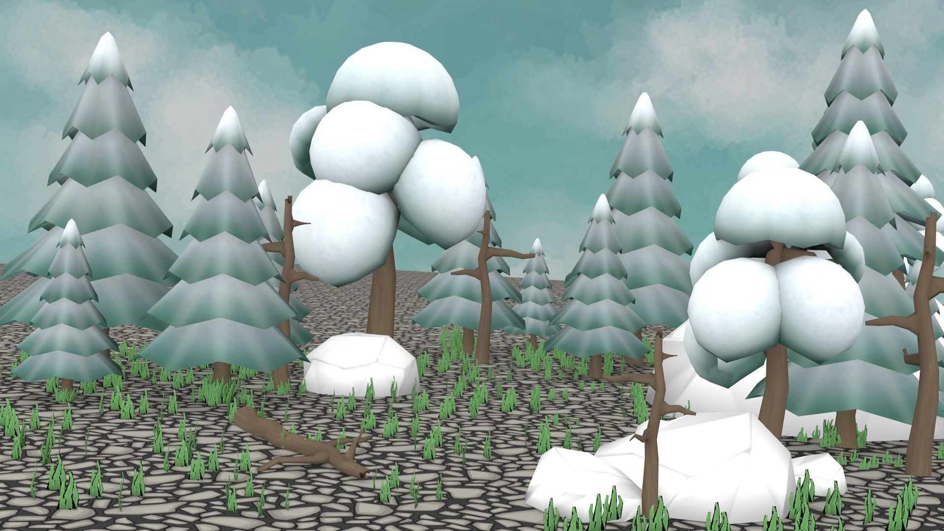 Forest with trees and balls Low-poly 3D model_5
