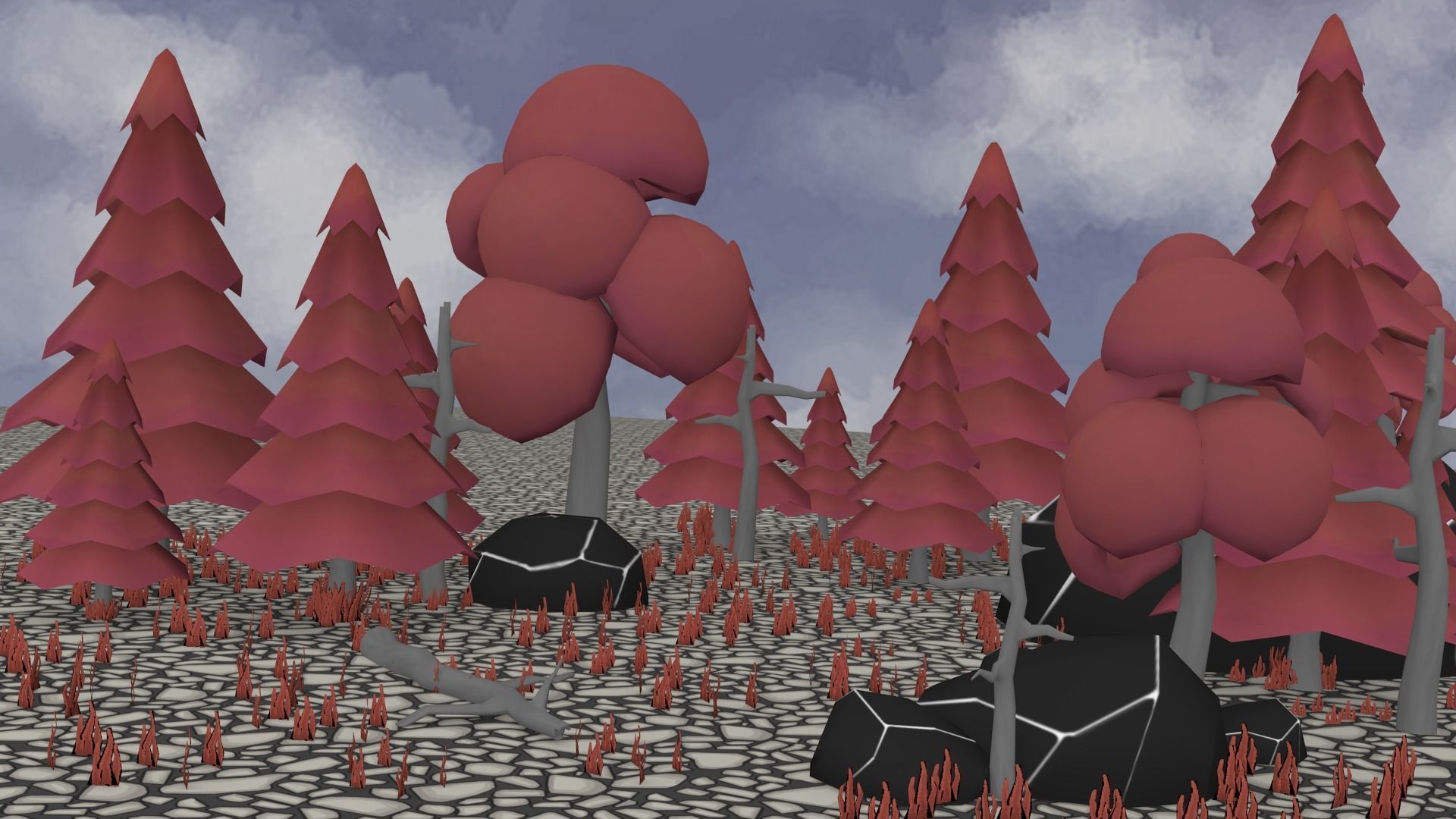 Forest with trees and balls Low-poly 3D model_2