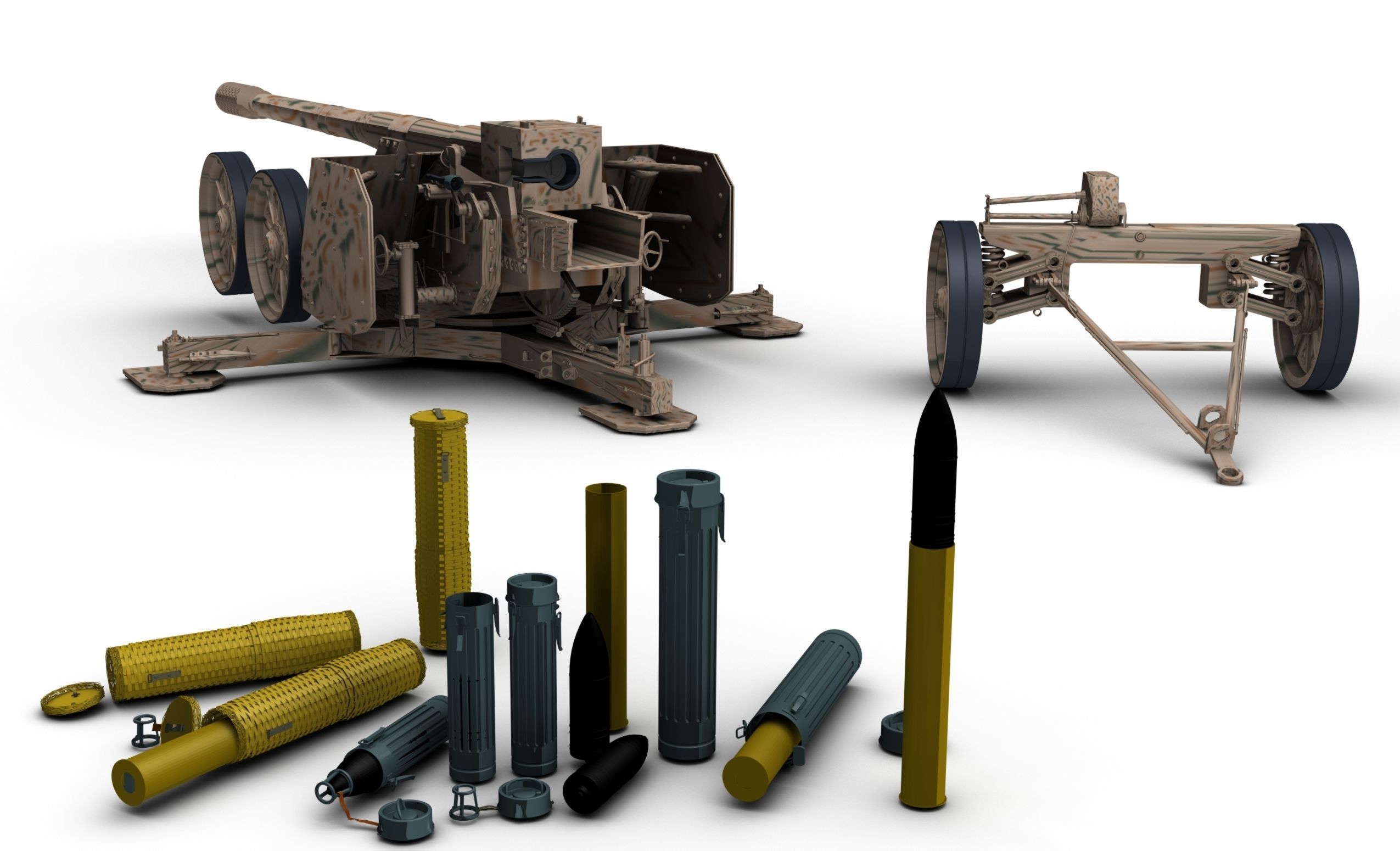 Rheinmetal 12 cm K44 L55 Anti tank Gun 3D model_7