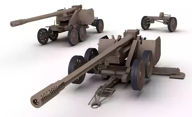 Rheinmetal 12 cm K44 L55 Anti tank Gun 3D model