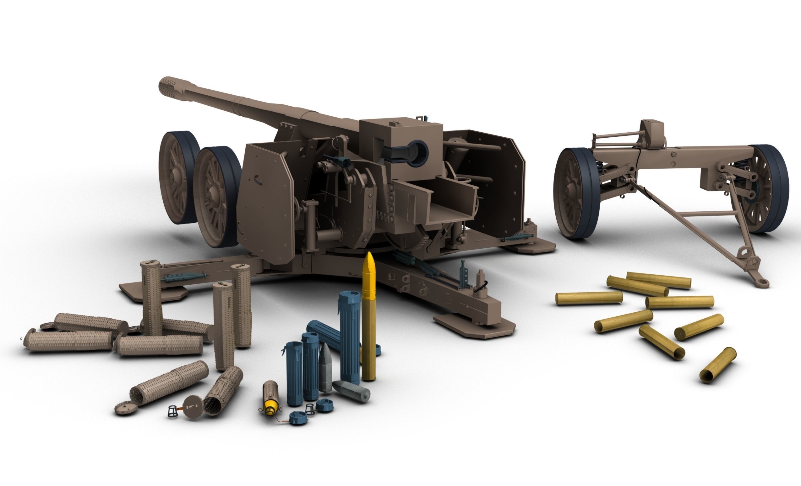 Rheinmetal 12 cm K44 L55 Anti tank Gun 3D model_1