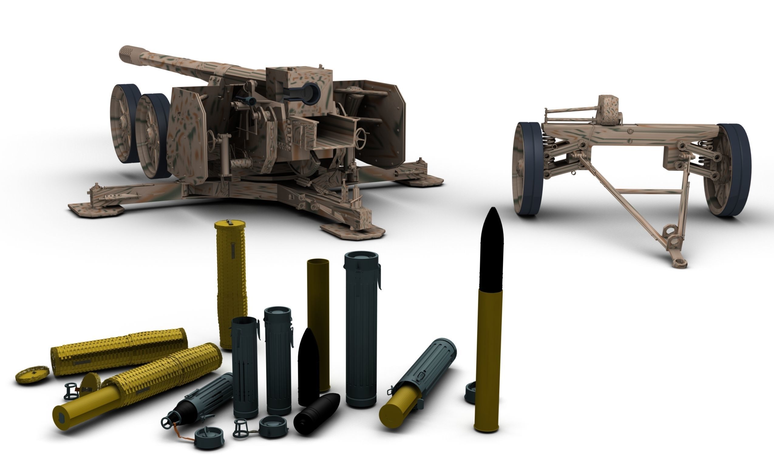 Rheinmetal 12 cm K44 L55 Anti tank Gun 3D model_6
