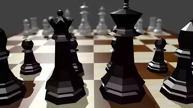 Low Poly Chess Set board with pieces