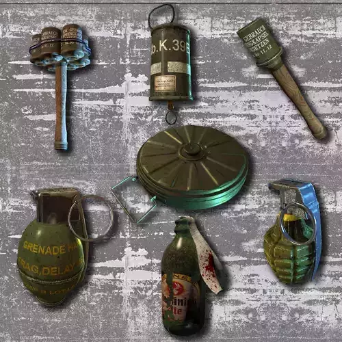Grenade set WW2 Low-poly 3D model