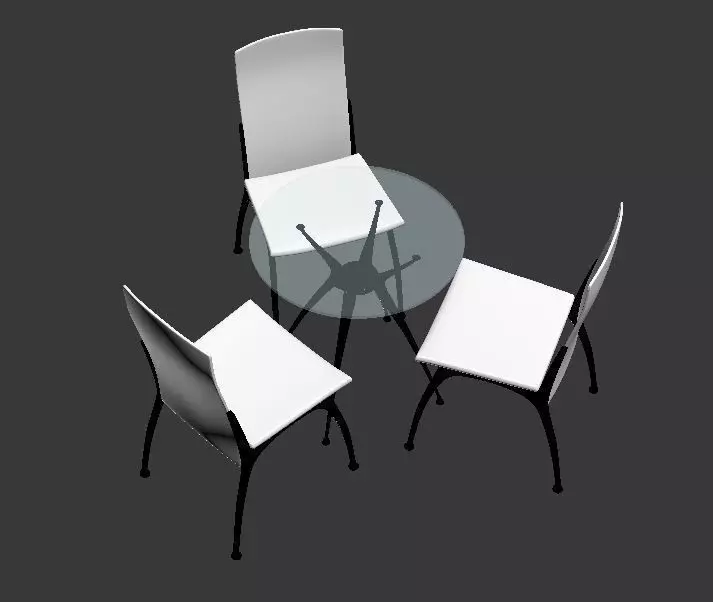 Chair three chairs and table Low-poly 3D model_0