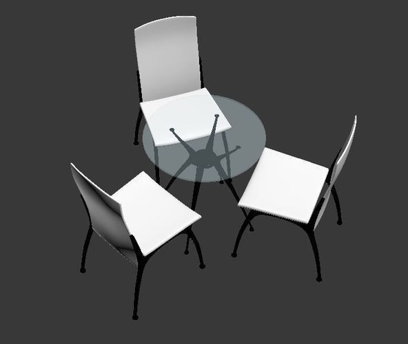 Chair three chairs and table Low-poly 3D model