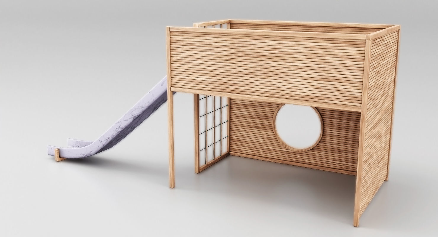 Childrens Slide Wooden Low-poly 3D model_3