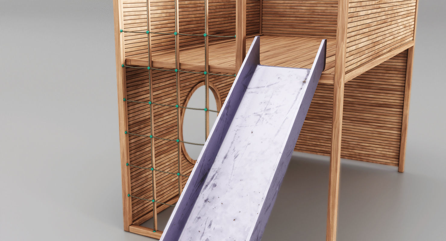 Childrens Slide Wooden Low-poly 3D model_6