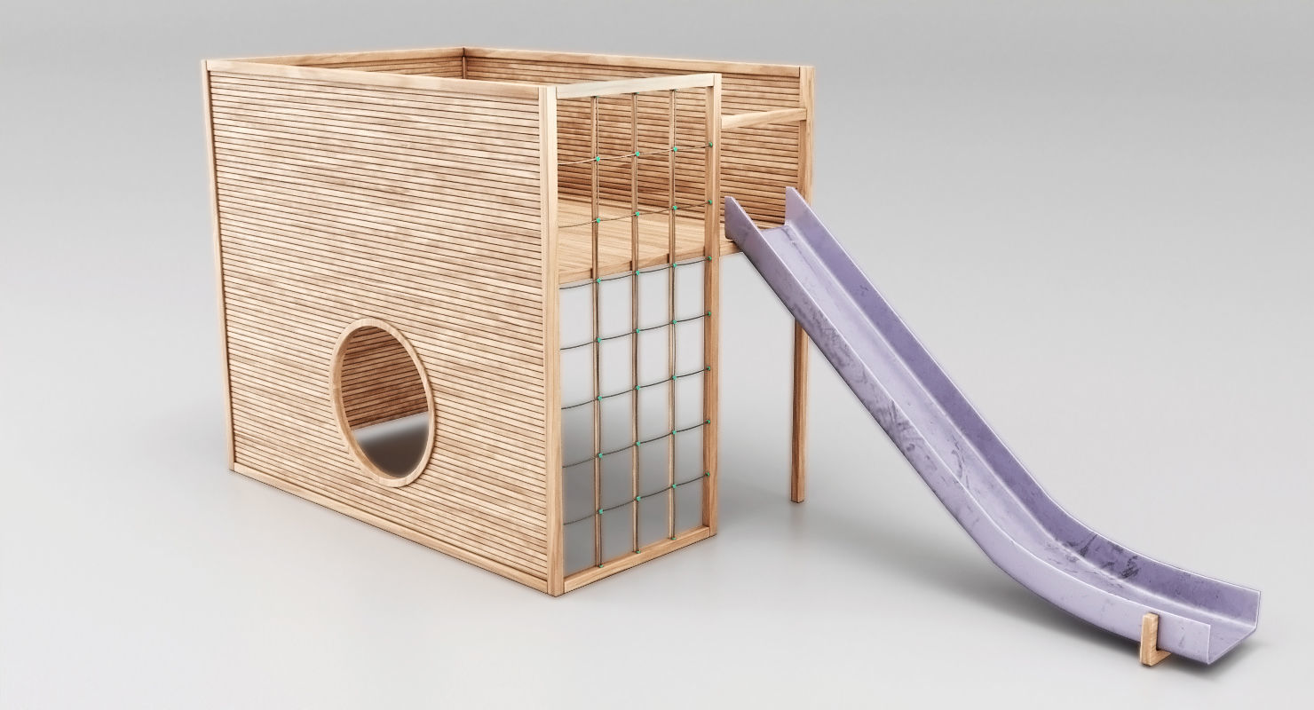 Childrens Slide Wooden Low-poly 3D model_5